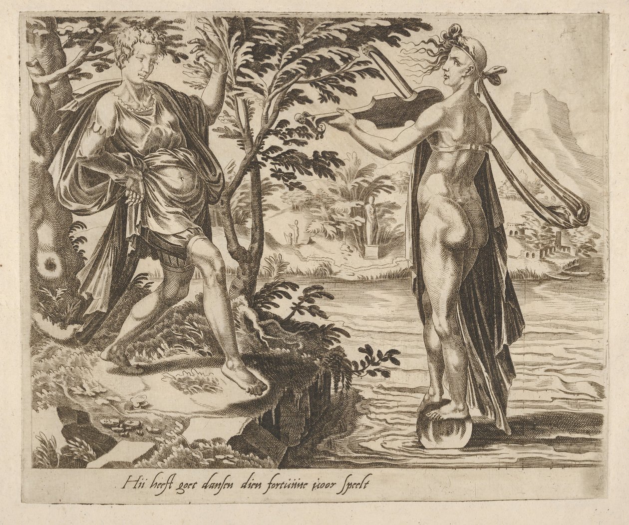A quien la fortuna le juega, bailará alegremente de Seis dichos sobre la fortuna, ca. 1560 de Dirck Volkertsen Coornhert