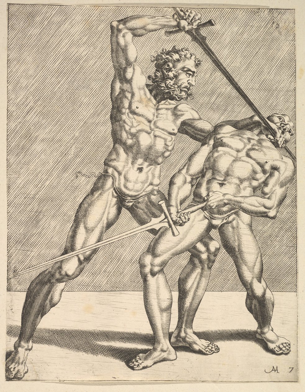 Dos esgrimistas, de Esgrimistas, lámina 7, 1552 de Dirck Volkertsen Coornhert
