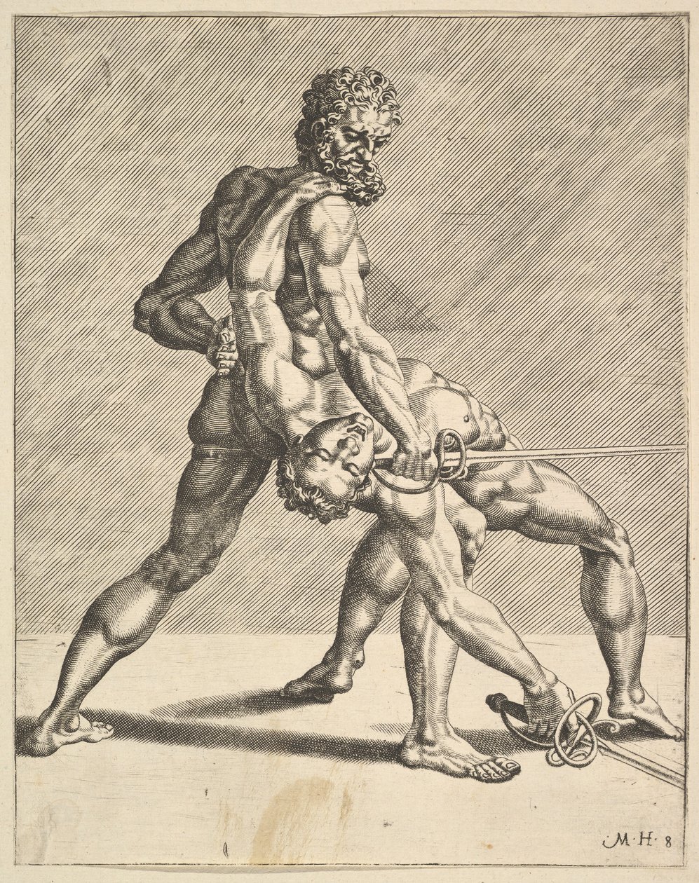 Dos Esgrimistas, de Esgrimistas, placa 8, 1552 de Dirck Volkertsen Coornhert