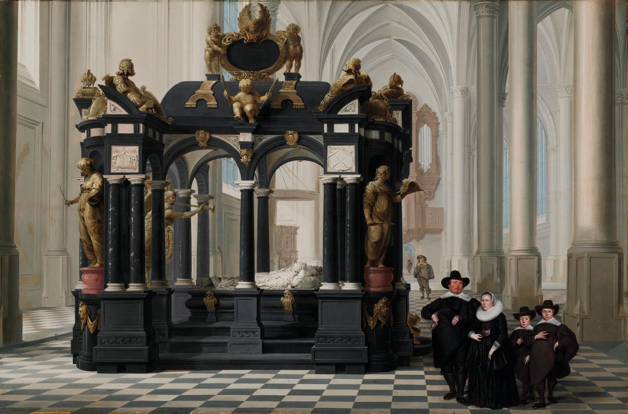 Una familia junto a la tumba del príncipe Guillermo i en la Nieuwe Kerk de Delft de Dirck van Delen