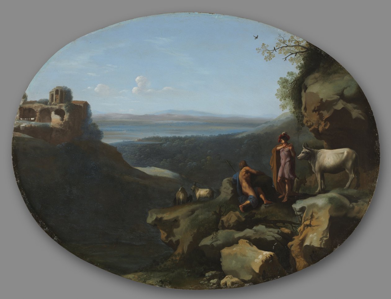 Mercurio y Argus en un paisaje, c.1635 (óleo sobre cobre) de Dirck van der Lisse
