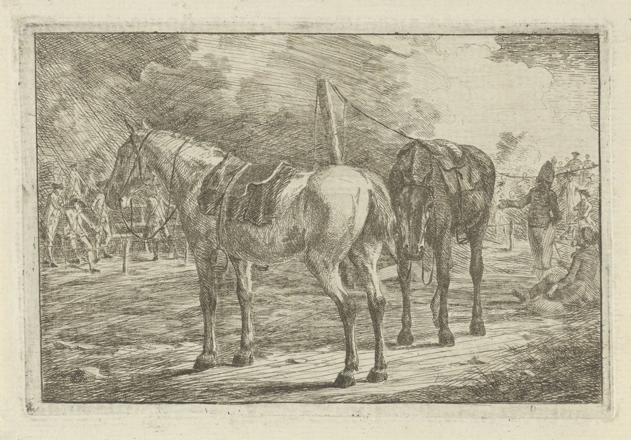Dos caballos ensillados en un campamento militar de Dirk Langendijk