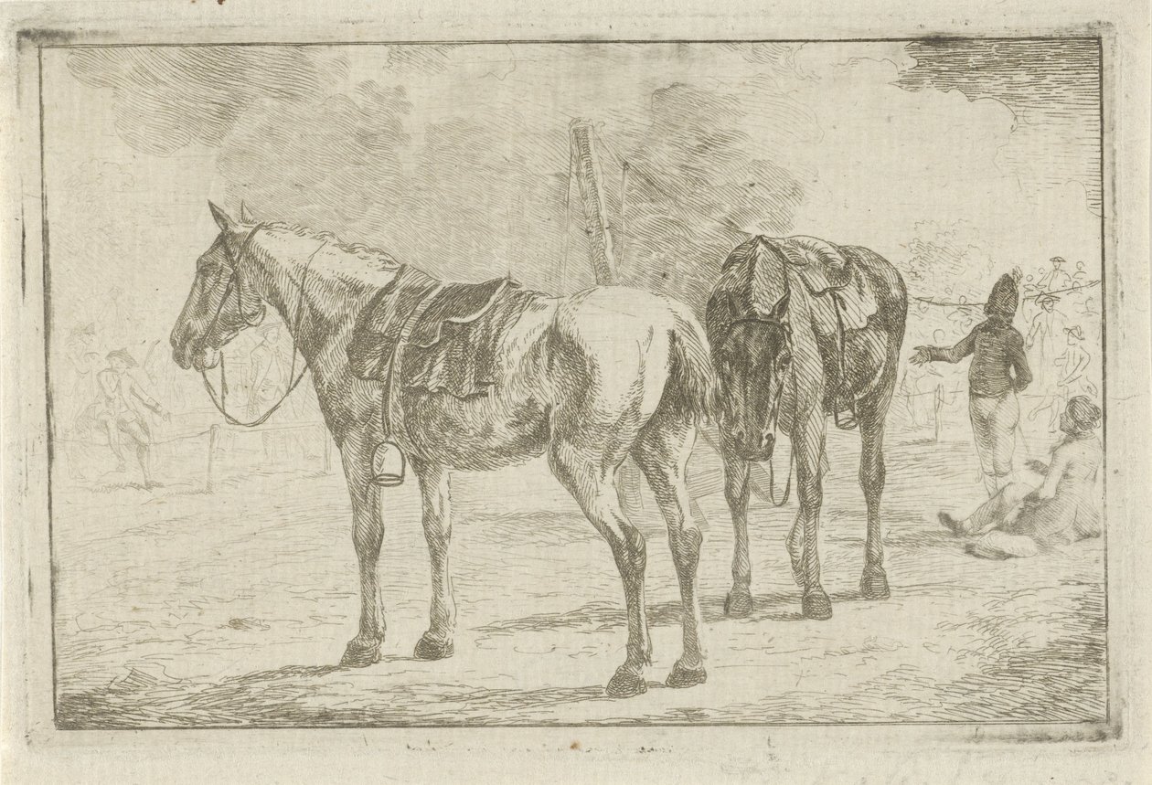 Dos caballos ensillados en un campamento militar de Dirk Langendijk