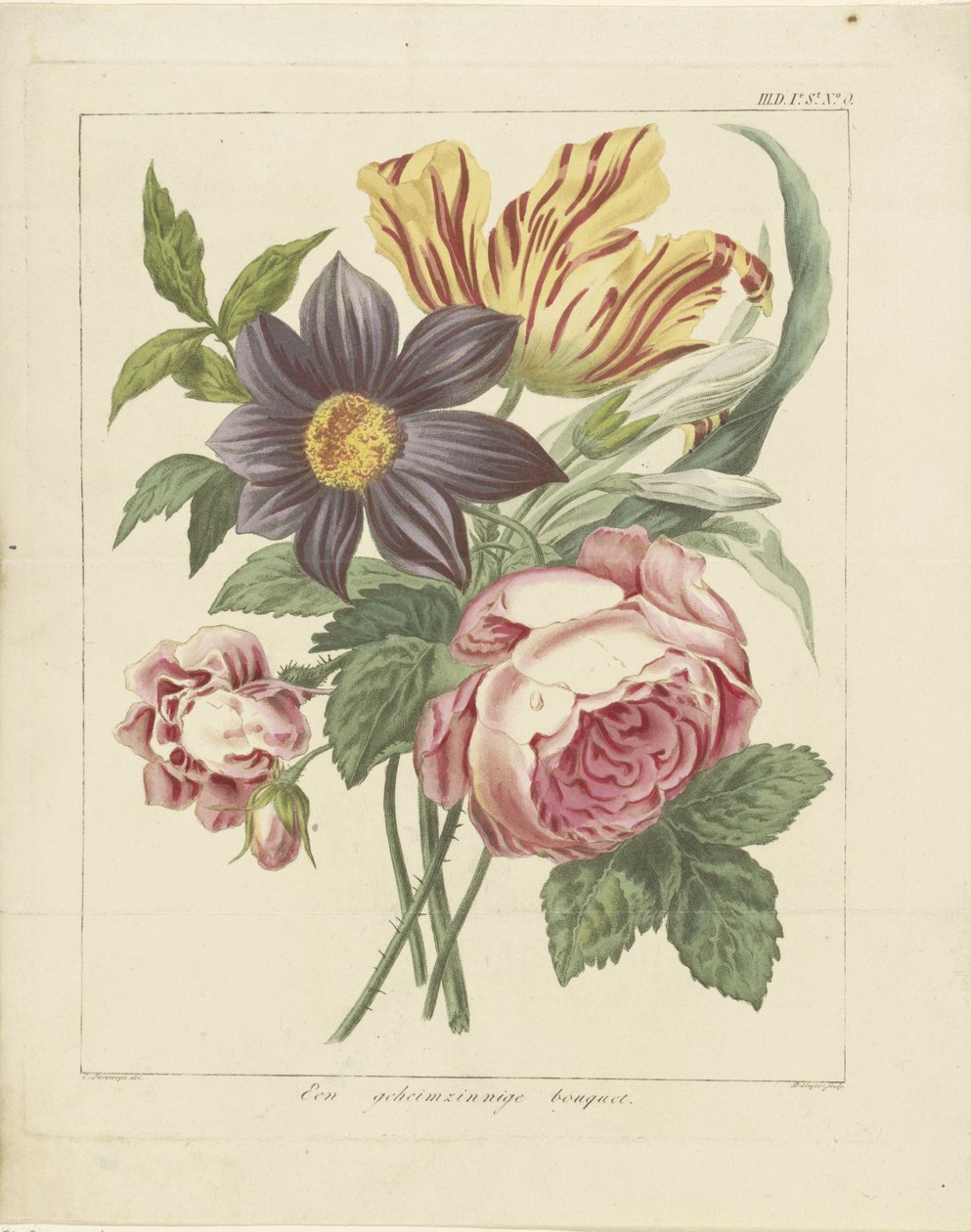 Ramo de flores con peonía y tulipán
Un ramo misterioso (título en el objeto) de Dirk Sluyter