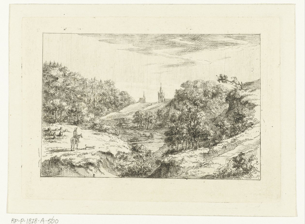 Paisaje de dunas con iglesias y jinetes cerca de Scheveningen de Dirk Vis Blokhuyzen