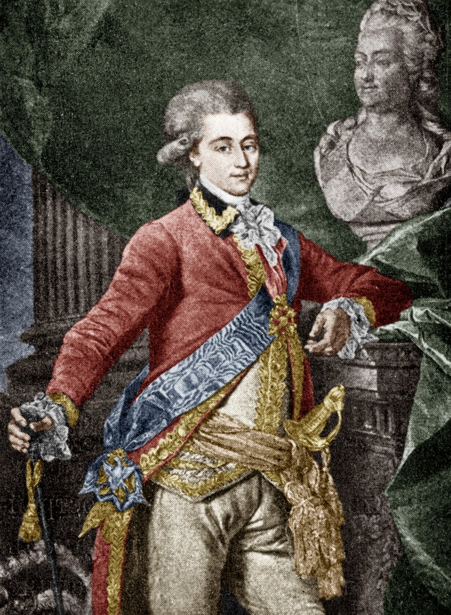 Alexander Dmitrievich Lanskoy (1758-1784) militar ruso, amante de Catalina II de Rusia, grabado documento coloreado de Dmitri Grigor