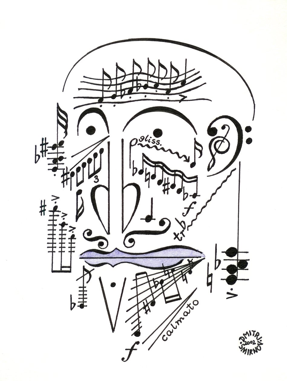Dr Musicus: un rostro dibujado con notación musical de Dmitri Smirnov