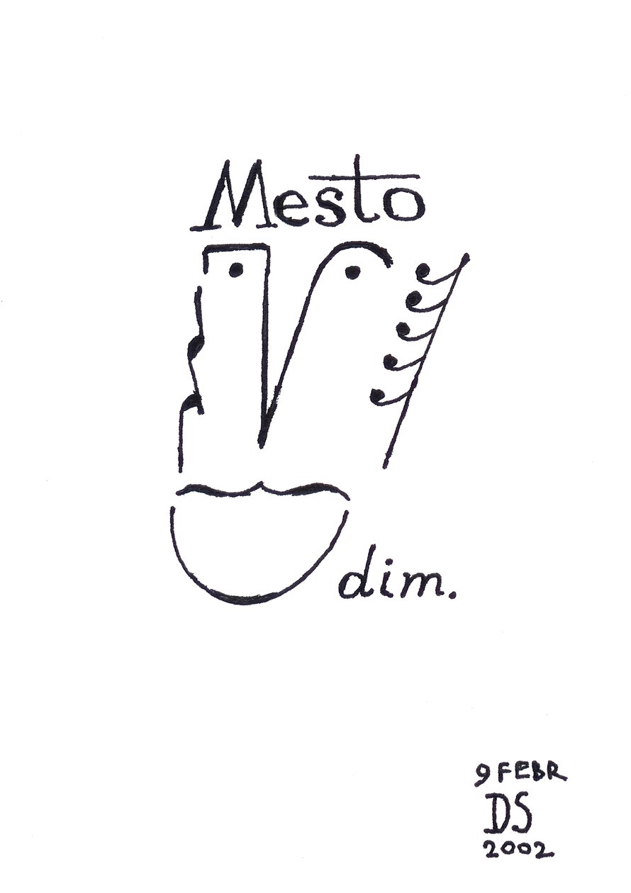 Mesto - caricatura de una cara dibujada con notación musical de Dmitri Smirnov