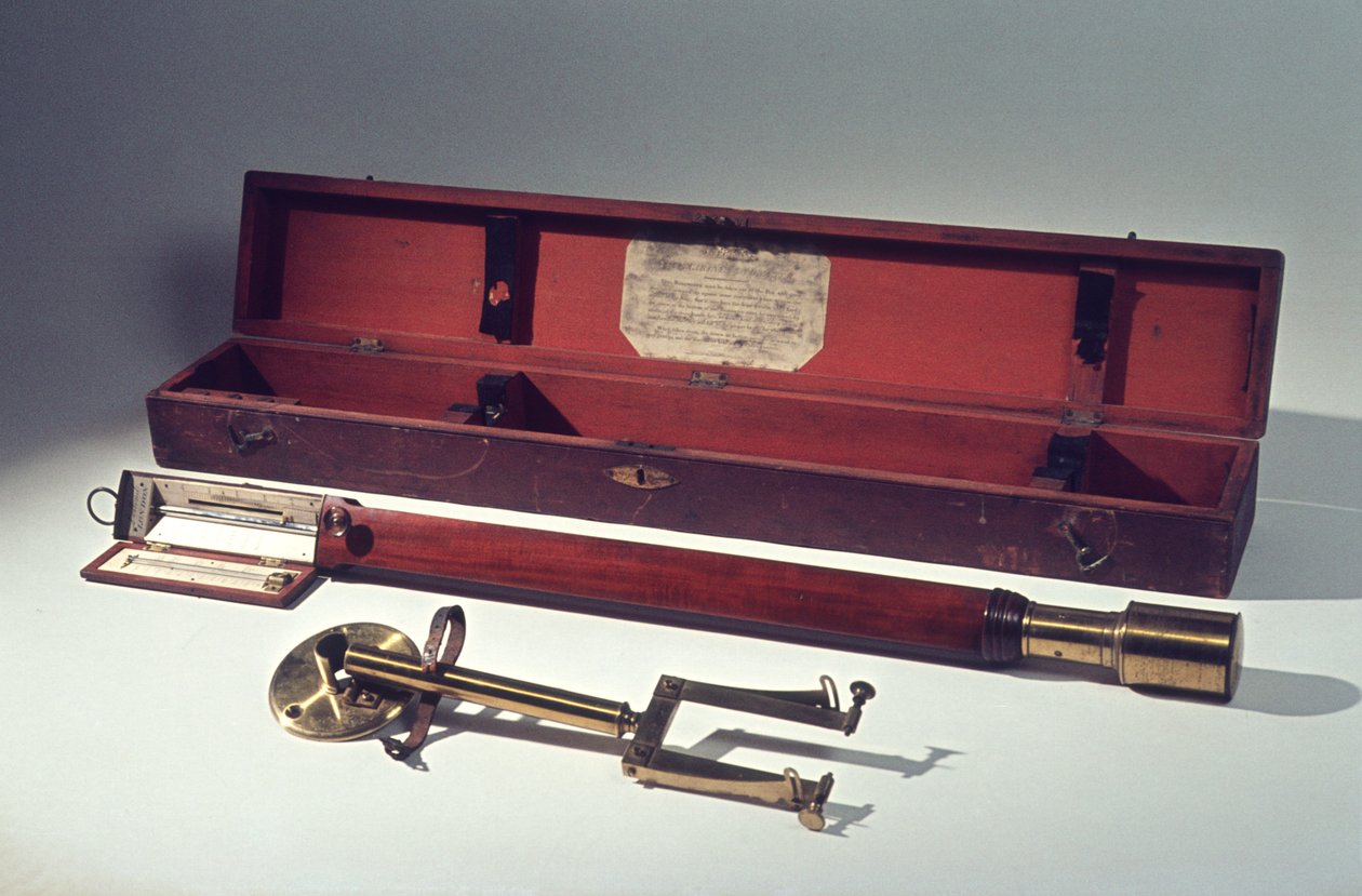 Barómetro marino con soporte de pared y cardanes, en caja de madera con instrucciones, c.1820 de Dollond