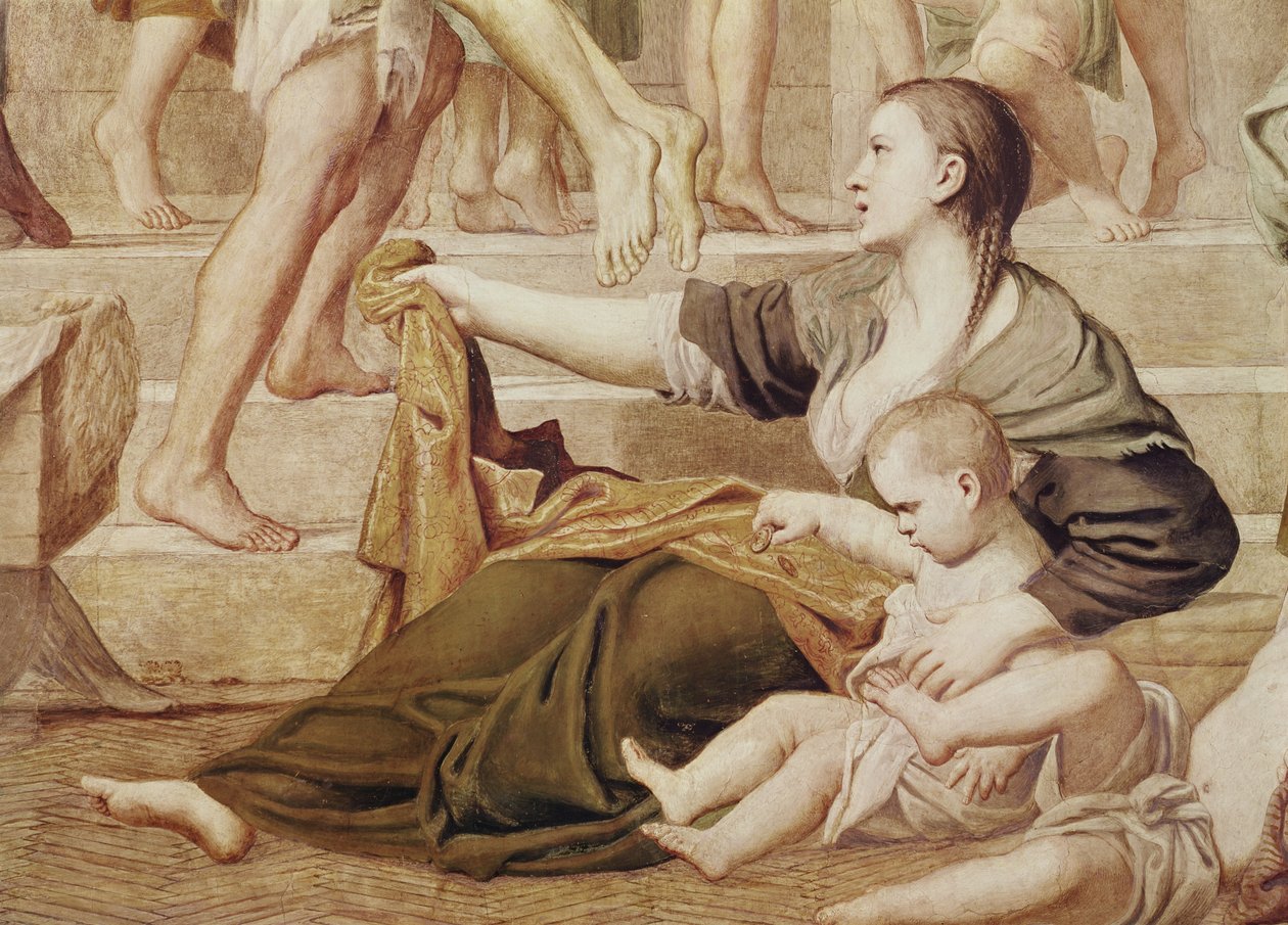 (detalle) de Santa Cecilia distribuyendo limosnas c.1612-15 de Domenichino