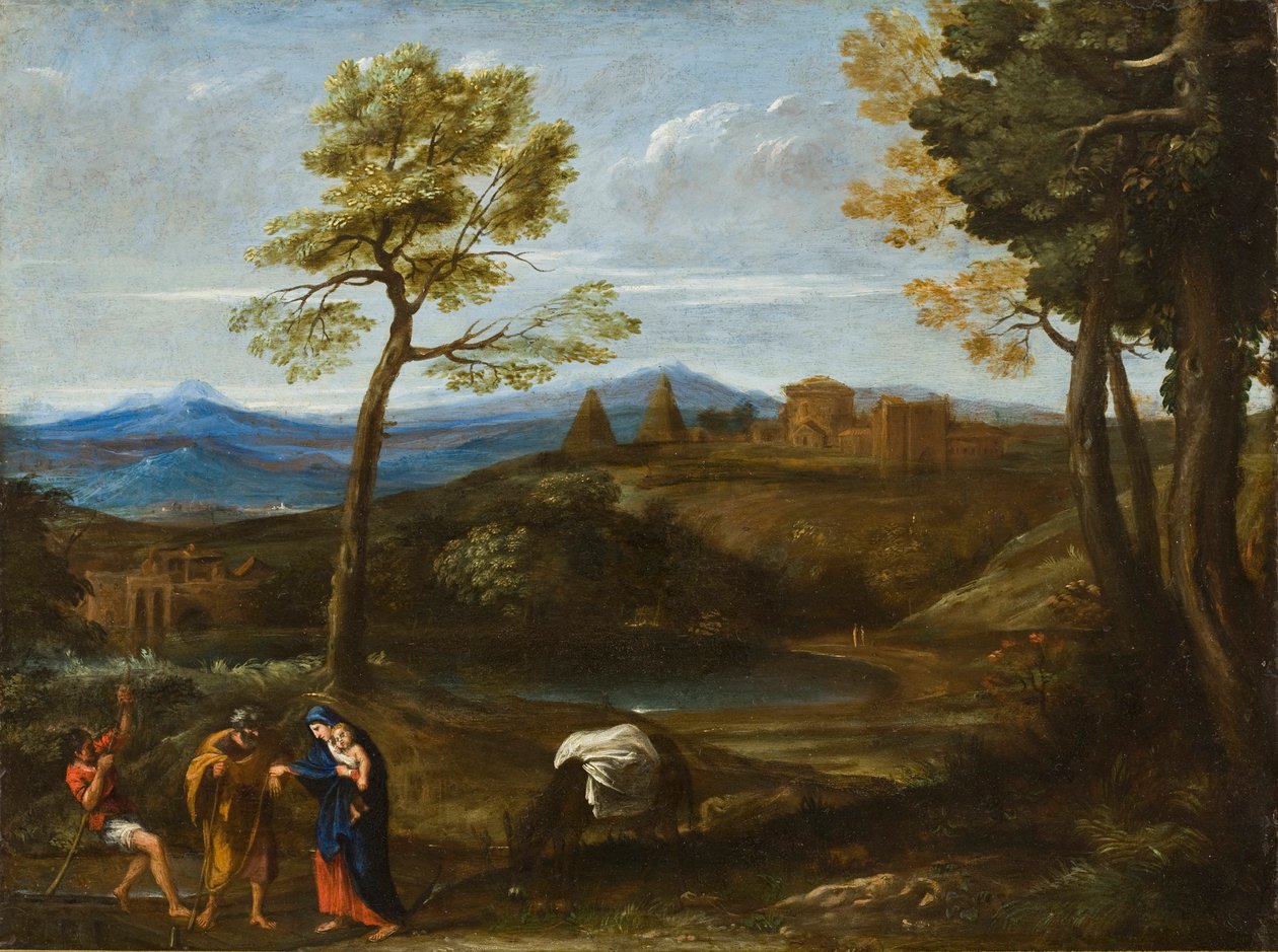 Paisaje con la huida a Egipto, c.1605 de Domenichino