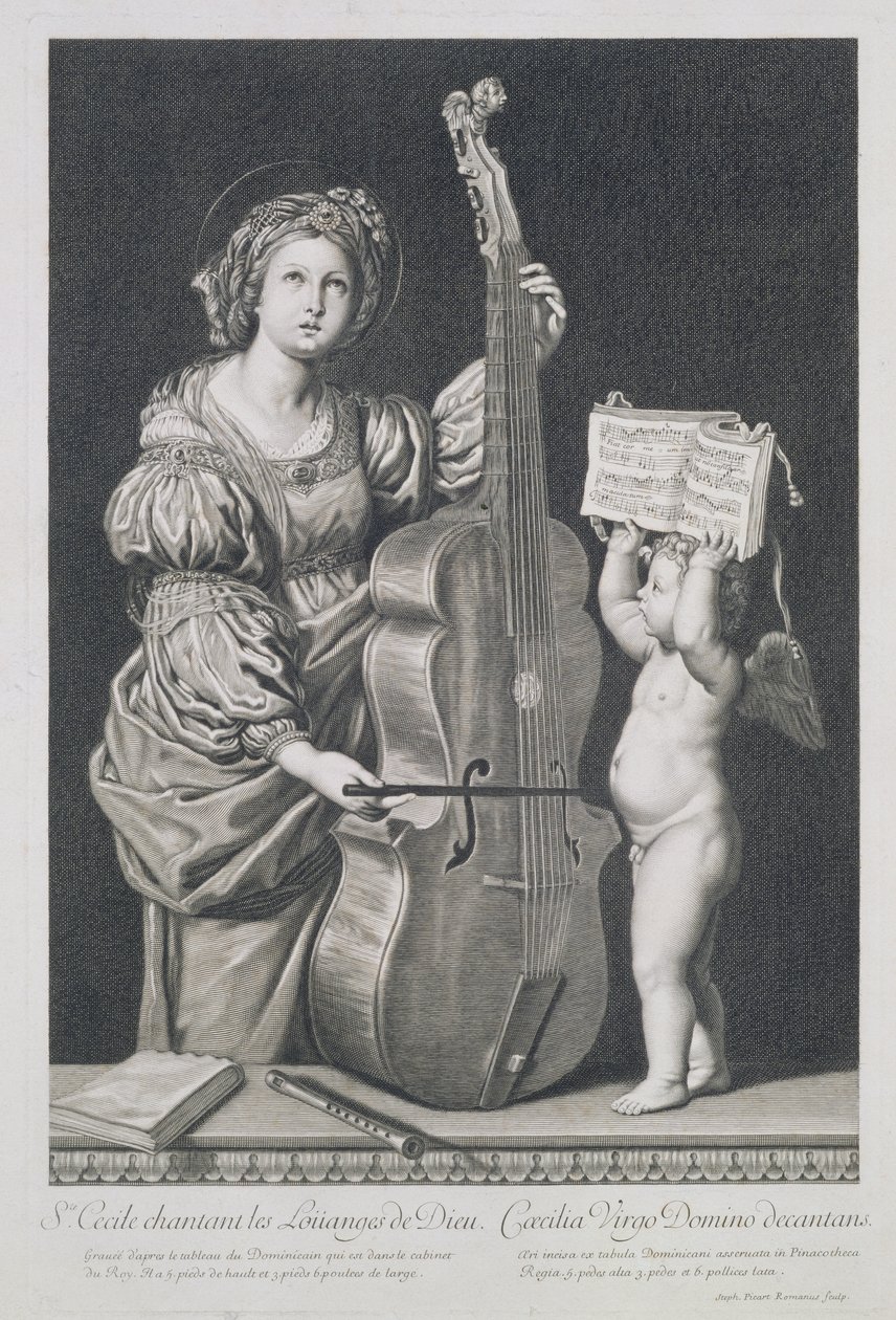 Santa Cecilia cantando alabanzas a Dios, grabado por Etienne Picart de Domenichino