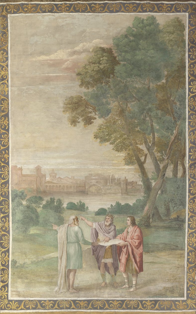 Apolo y Neptuno aconsejando a Laomedonte sobre la Construcción de Troya de Domenichino