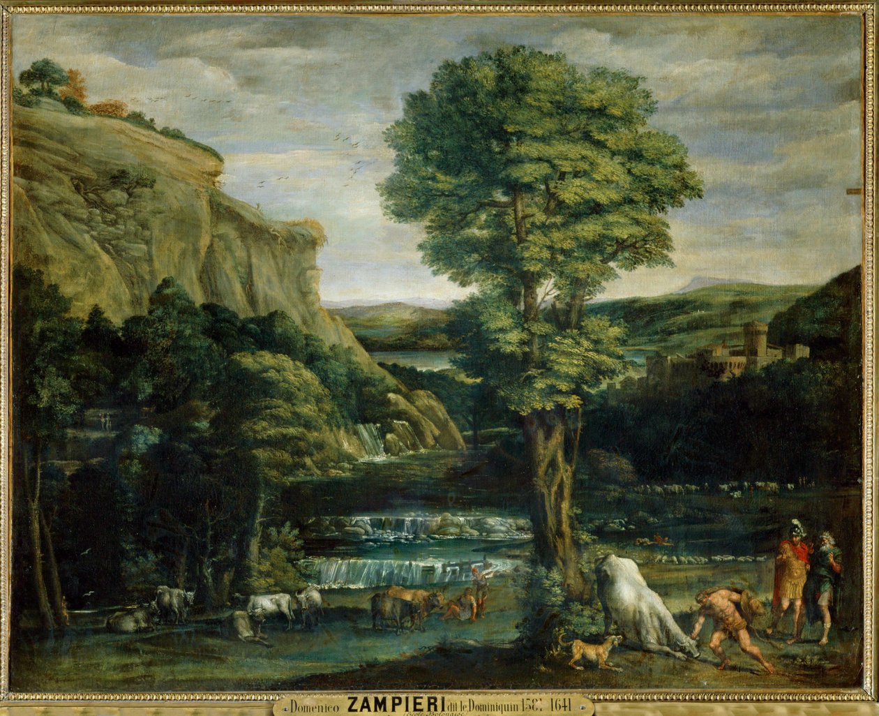 Paysage avec Hercule combattant Achelaos change en toreau - Paisaje con Hércules luchando contra Achelaos cambiado en toro ... de Domenichino (1581 1641)