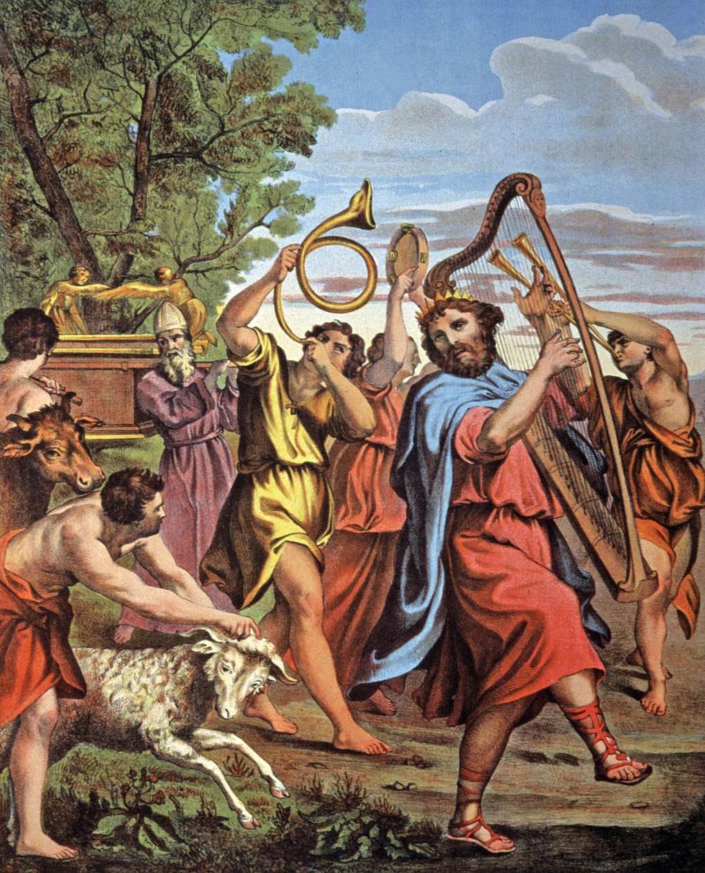 El rey David trae de vuelta el arca de la alianza, mediados del siglo XIX (litografía) de Domenichino (1581 1641) (after)