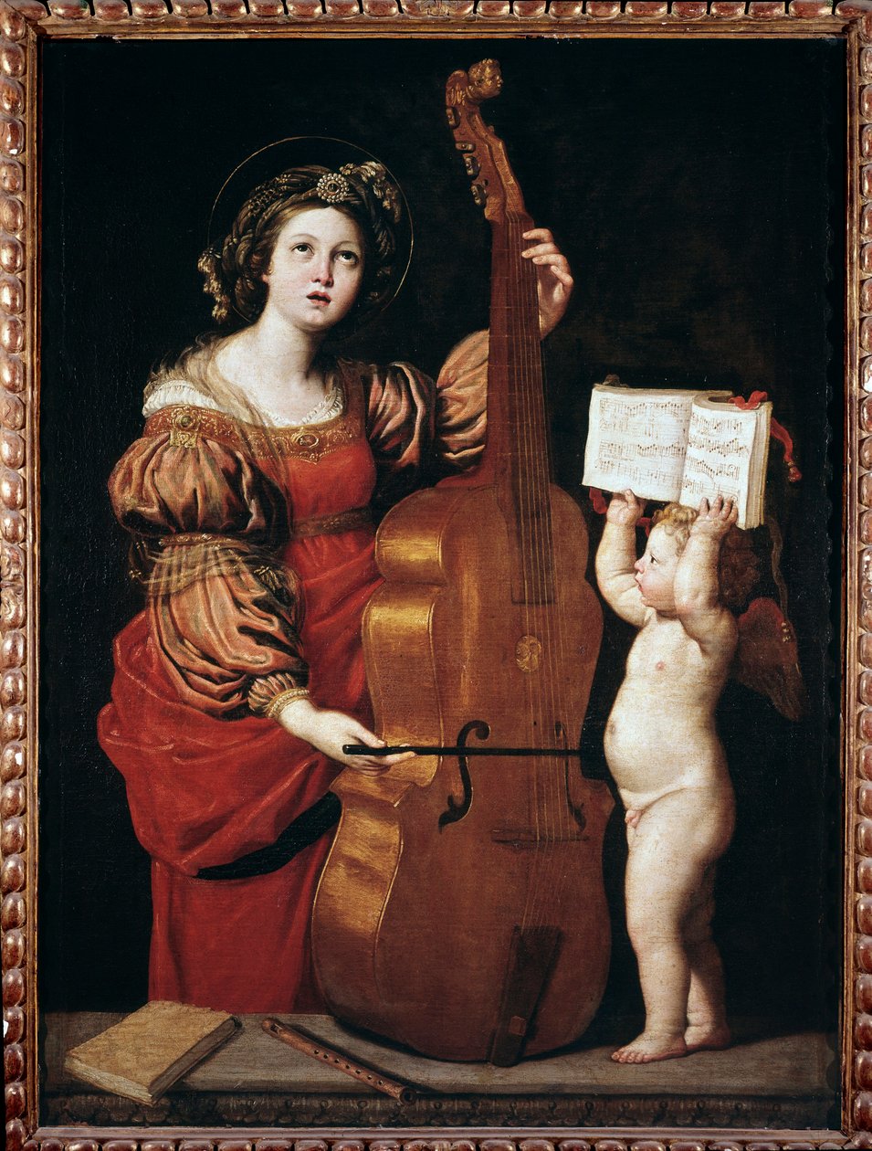 Santa Cecilia con un ángel sosteniendo una partitura (óleo sobre lienzo) de Domenichino
