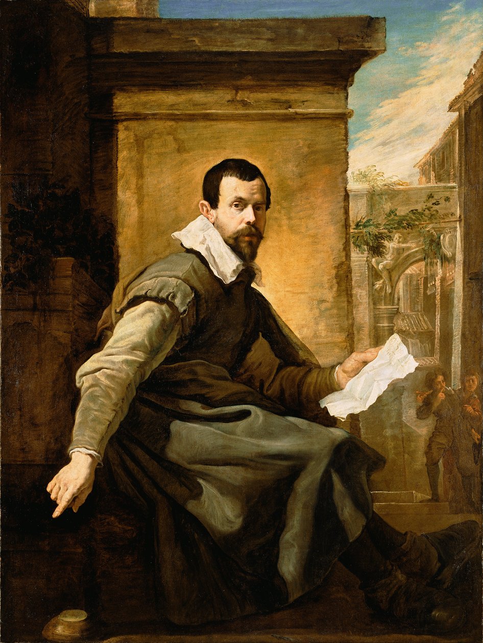 Retrato de un hombre con una hoja de música de Domenico Fetti or Feti