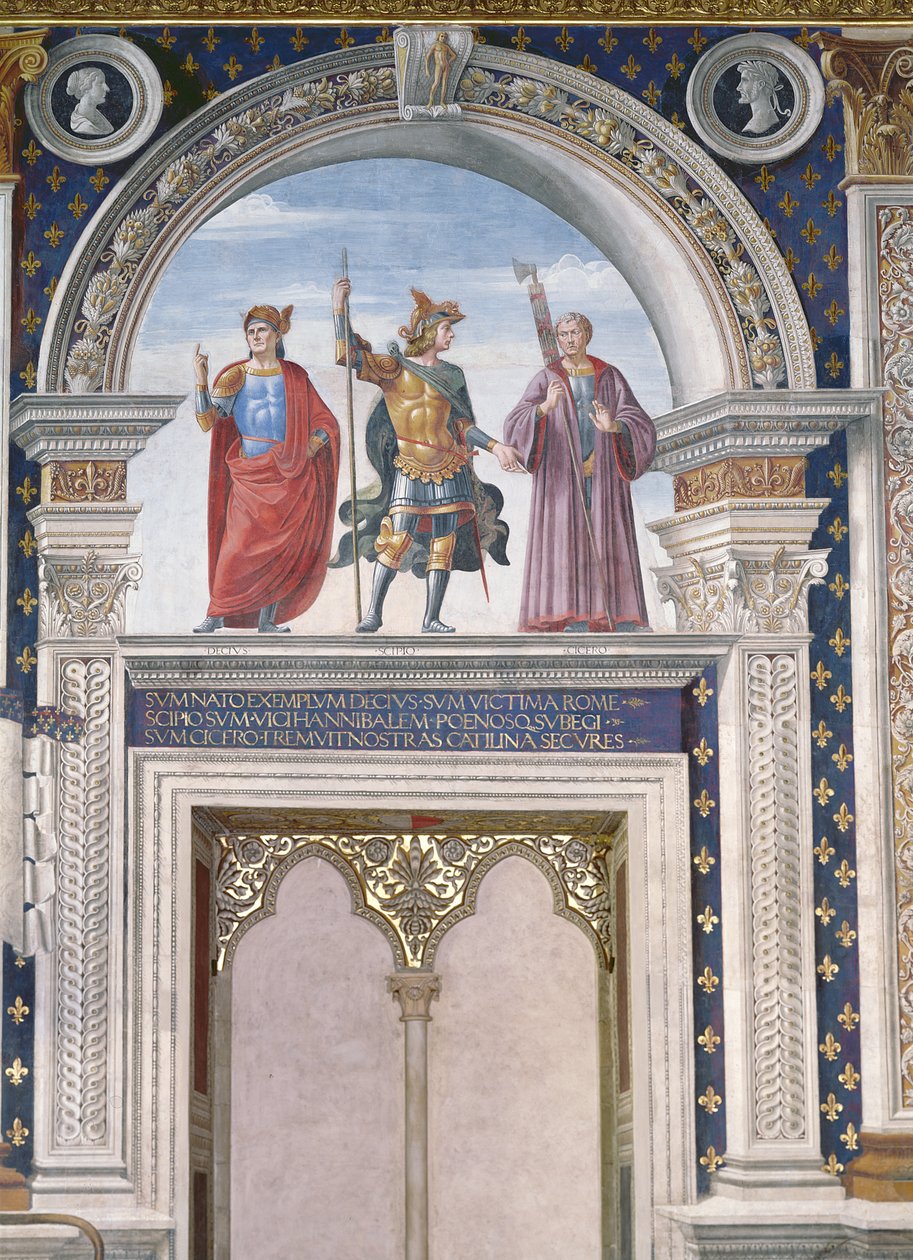 Decio Mure, Escipión (c.235-183 a.C.) y Cicerón (106-43 a.C.) (detalle) del fresco en la Sala dei Gigli, c.1470 de Domenico Ghirlandaio