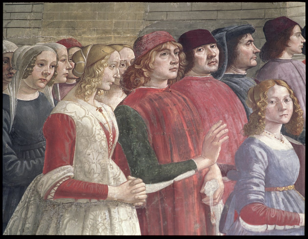 Espectadores florentinos, del Ciclo de San Francisco, Capilla Sassetti, 1483 (detalle) de Domenico Ghirlandaio