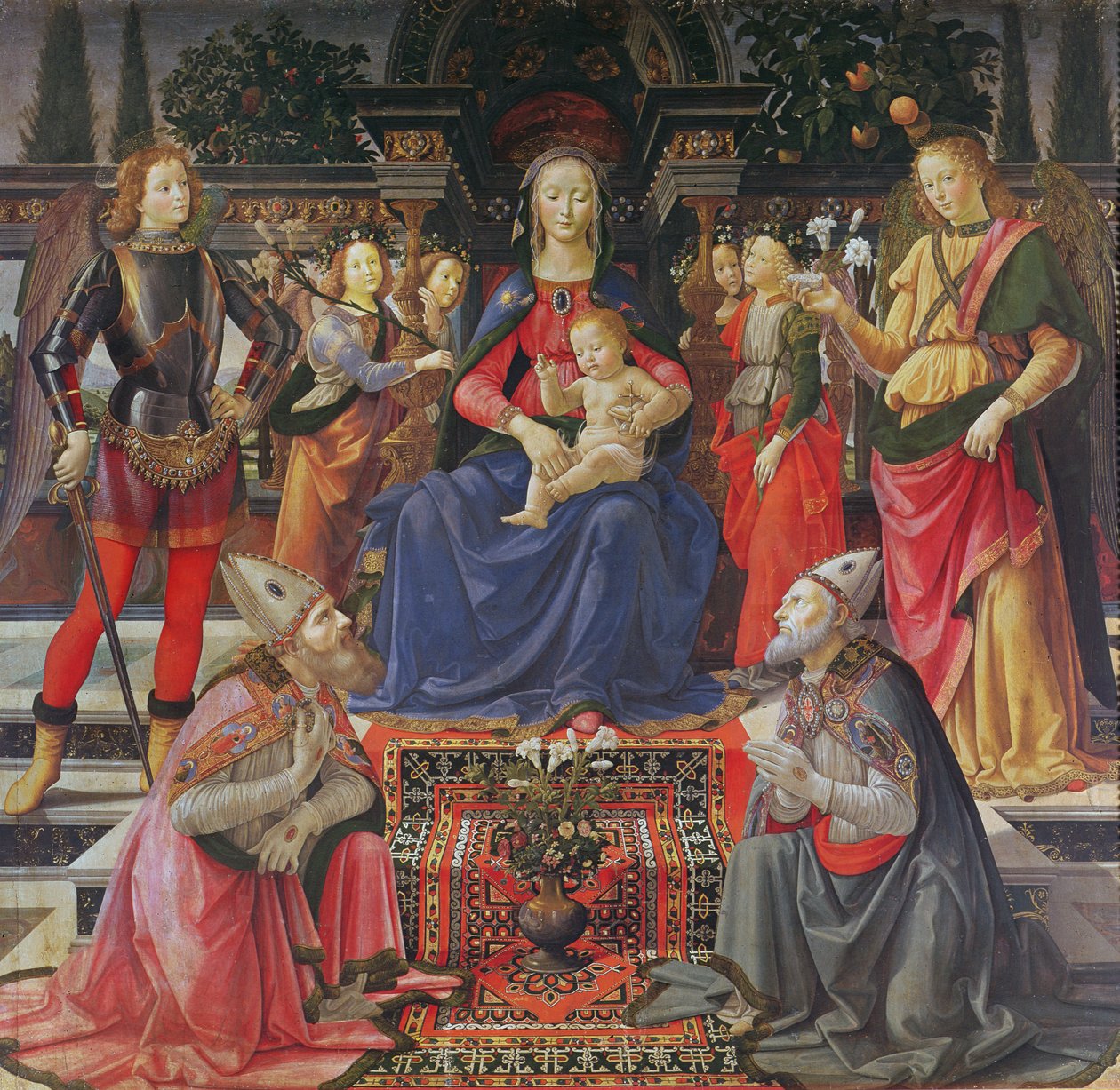 Madonna y Niño con SS. Justus, Zenobius y los Arcángeles Miguel y Rafael, c.1484 de Domenico Ghirlandaio