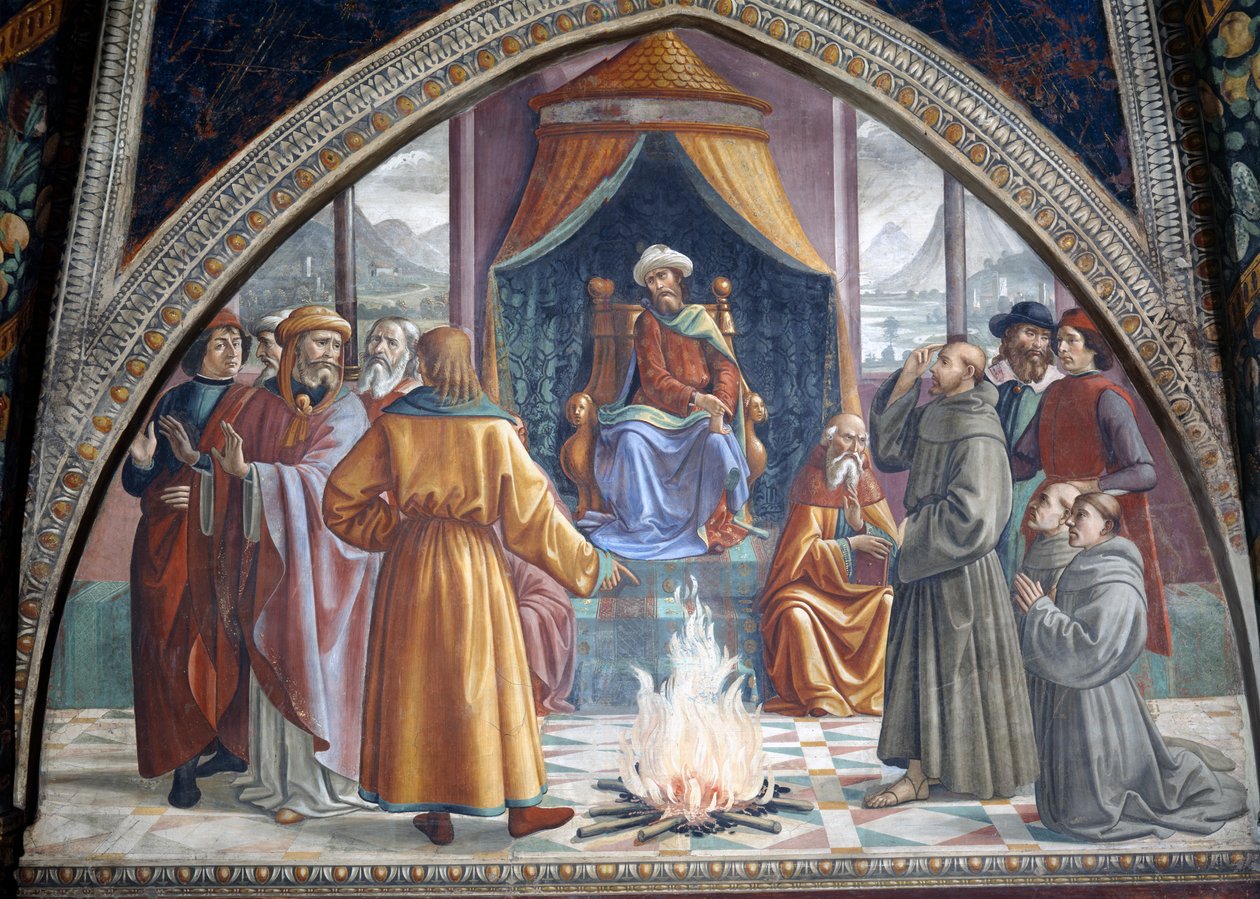 La Prueba del Fuego, San Francisco ante el Sultán de Egipto, escena de un ciclo de la Vida de San Francisco de Asís, 1486 de Domenico Ghirlandaio