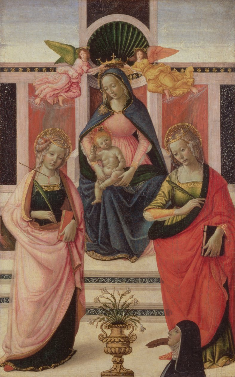 Virgen y Niño entronizados con Santa Úrsula y Santa Catalina, 1480-1500 de Domenico Ghirlandaio