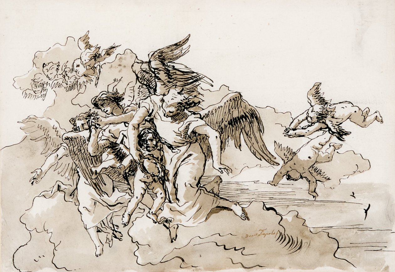 Ángeles voladores y putti de Domenico Tiepolo