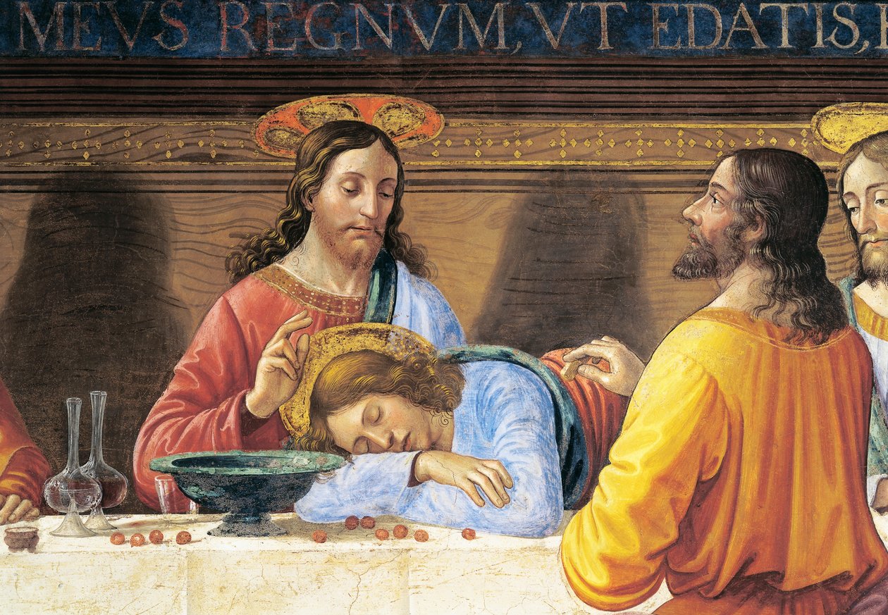 Italia, Florencia, Refectorio del Convento de San Marco, Jesús y San Juan, detalle de la Última Cena de Domenico Ghirlandaio