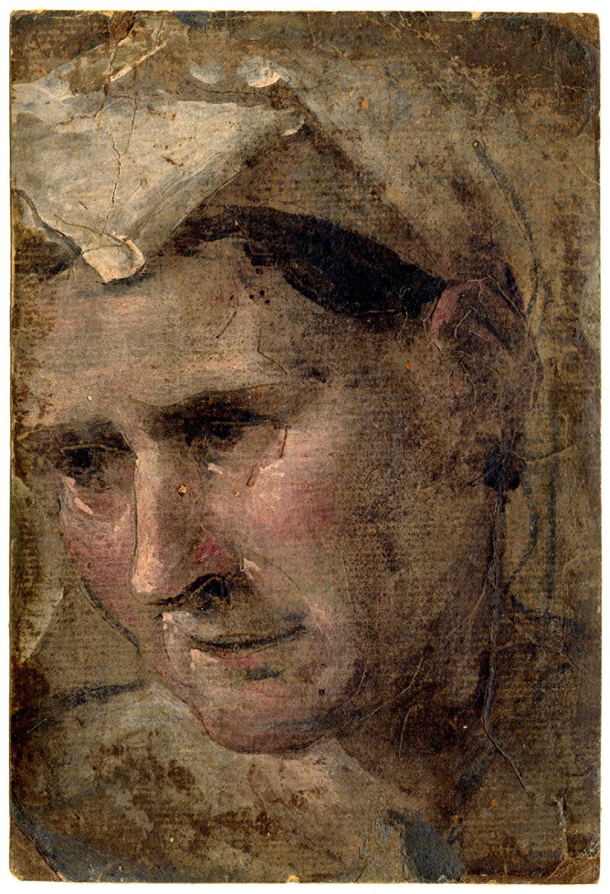 Beccafumi - Cabeza de anciana mirando hacia la izquierda Óleo sobre papel, 1953,1212.4 de Domenico Beccafumi