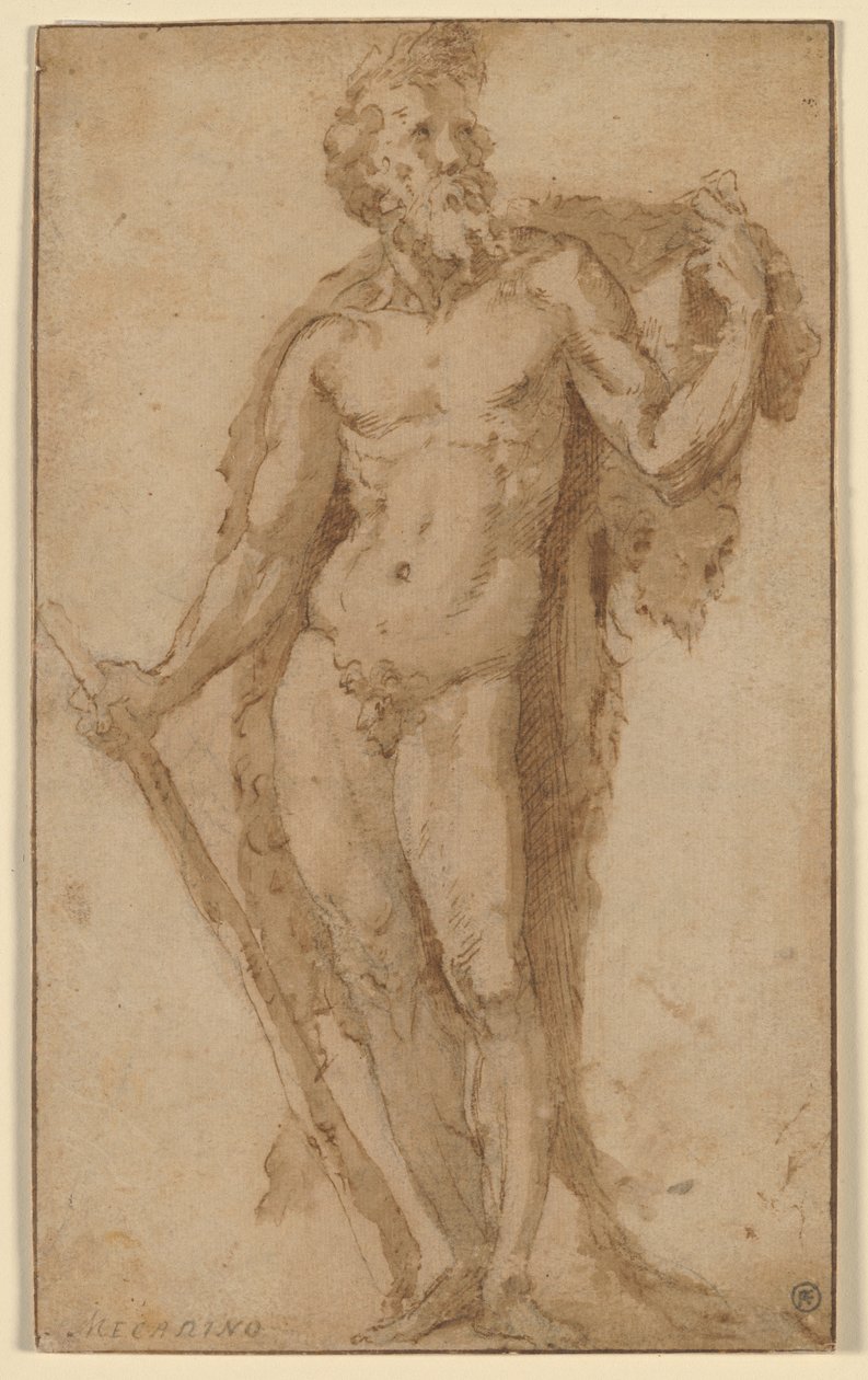 Hércules, de pie con una maza de Domenico Beccafumi