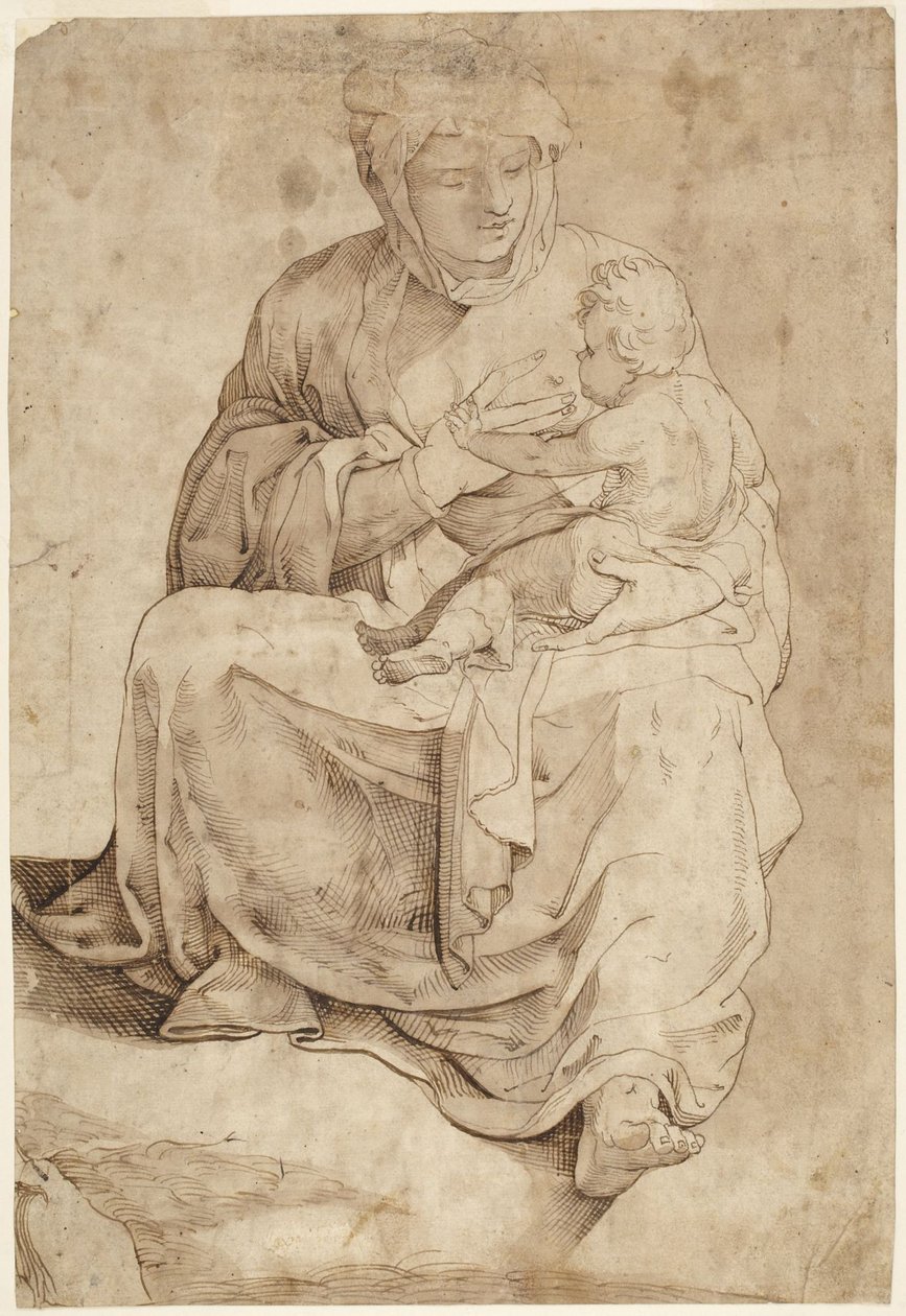 Virgen sentada amamantando al Niño, procedente de un panel de suelo con incrustaciones de la catedral de Siena de Domenico Beccafumi