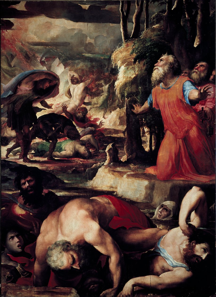 El castigo de Coré, Datán y Abirón (El castigo del fuego celestial, episodio de la rebelión de los levitas contra Moisés y la autoridad de la Ley) de Domenico Beccafumi