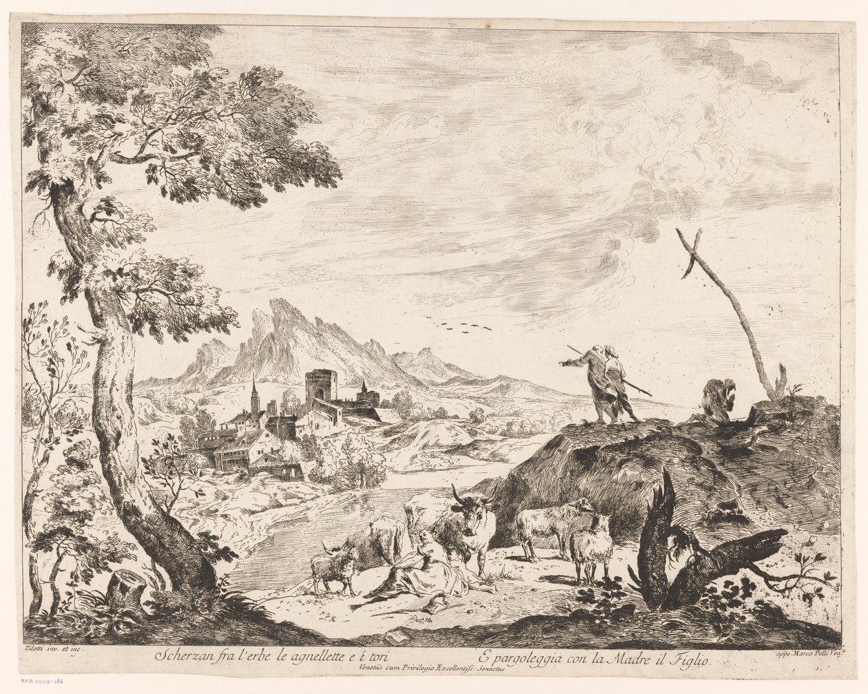 paisaje con pastores y ganado de Domenico Bernardo Zilotti