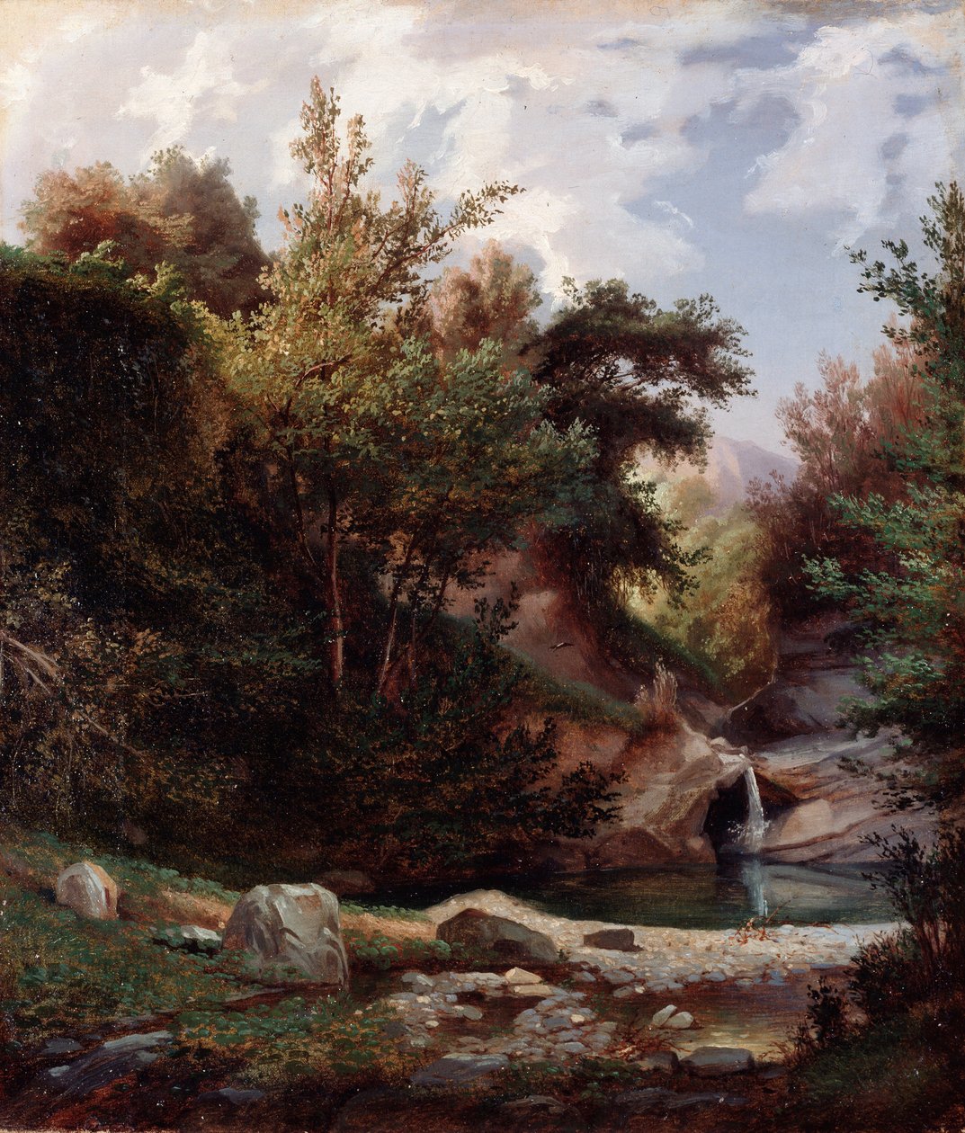 Paisaje de naturaleza, maleza y arroyo con cascada Pintura de Domenico Cambiaso (1811-1894) hacia 1865 Dim 43,5x37 cm Genes, Galleria d