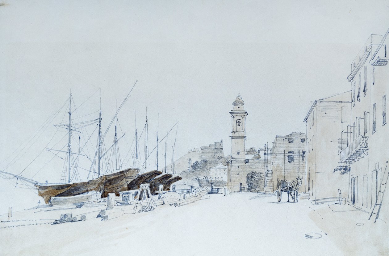 Vista de Armas en Taggia, hacia 1860, de Pasquale Domenico Cambiaso (1811-1894), Italia Lápiz y acuarela. de Domenico Cambiaso