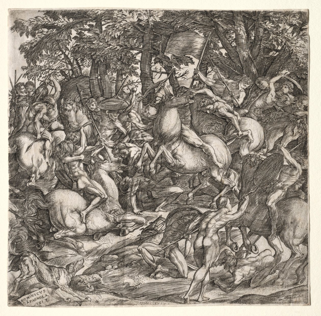 Batalla de los hombres desnudos, 1517 de Domenico Campagnola