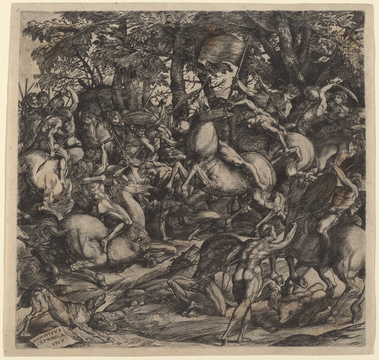 Batalla de hombres desnudos de Domenico Campagnola