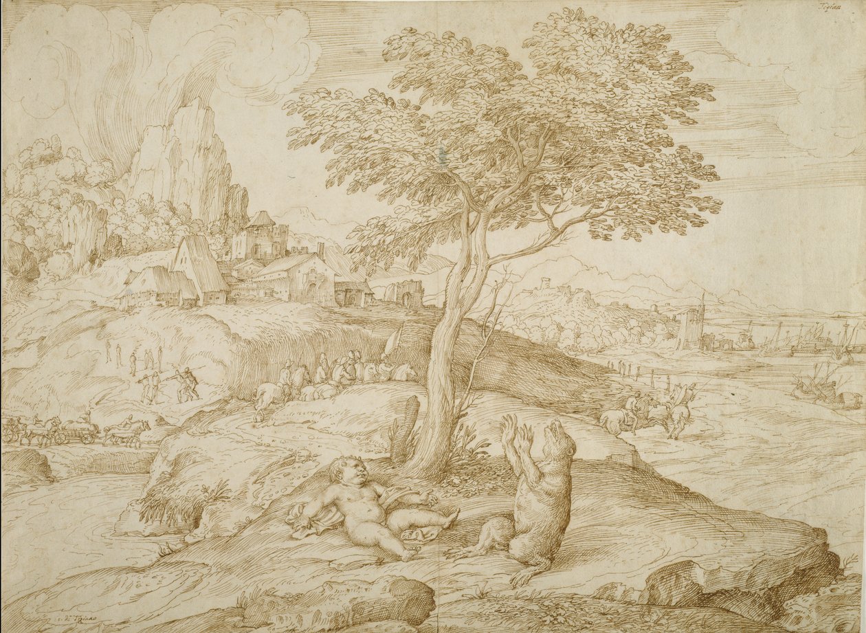Transformación de Callisto en oso después de dar a luz a Arcas, c.1558 de Domenico Campagnola