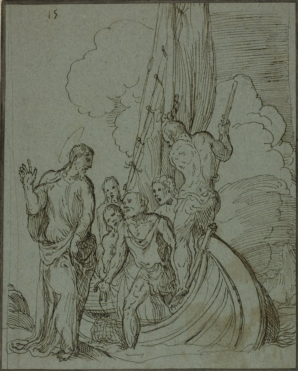 Cristo caminando sobre el agua, Pedro siguiendo de Domenico Campagnola
