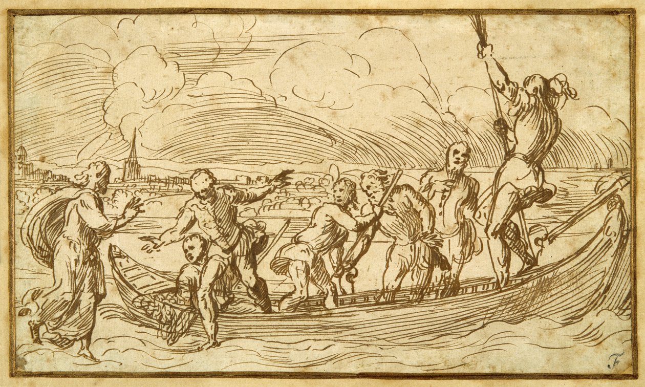 Cristo y San Pedro caminando sobre el agua de Domenico Campagnola