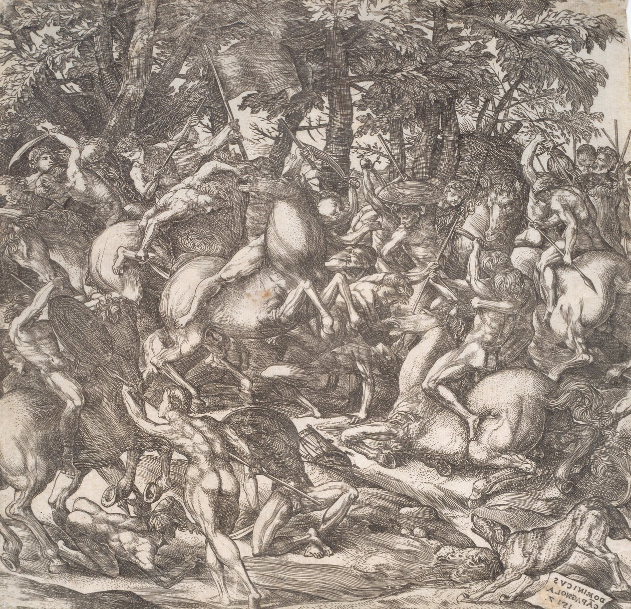 Combate de caballeros de Domenico Campagnola