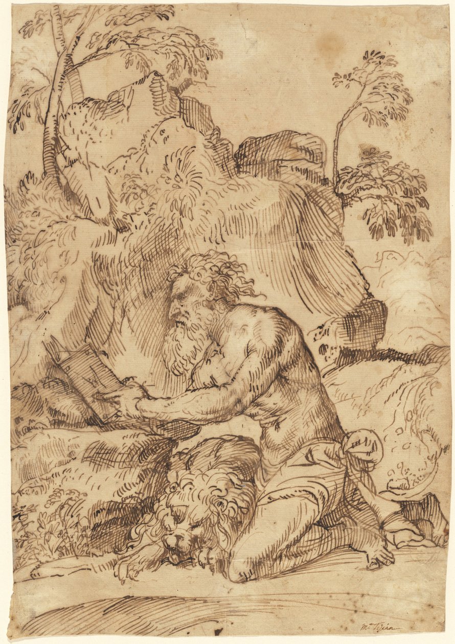 San Jerónimo Leyendo en el Desierto de Domenico Campagnola