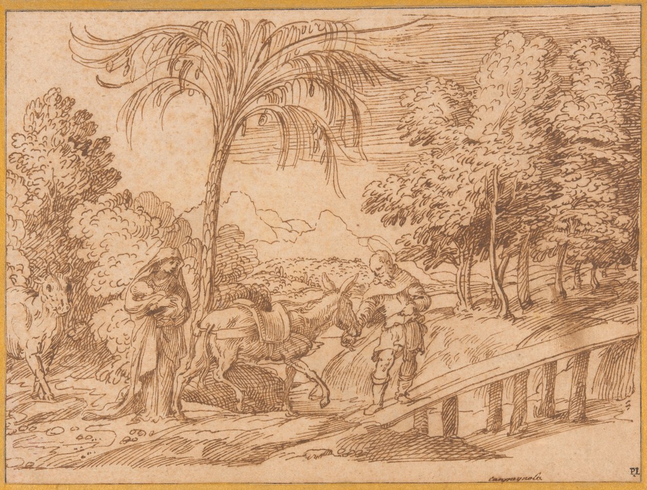 La huida a Egipto de Domenico Campagnola