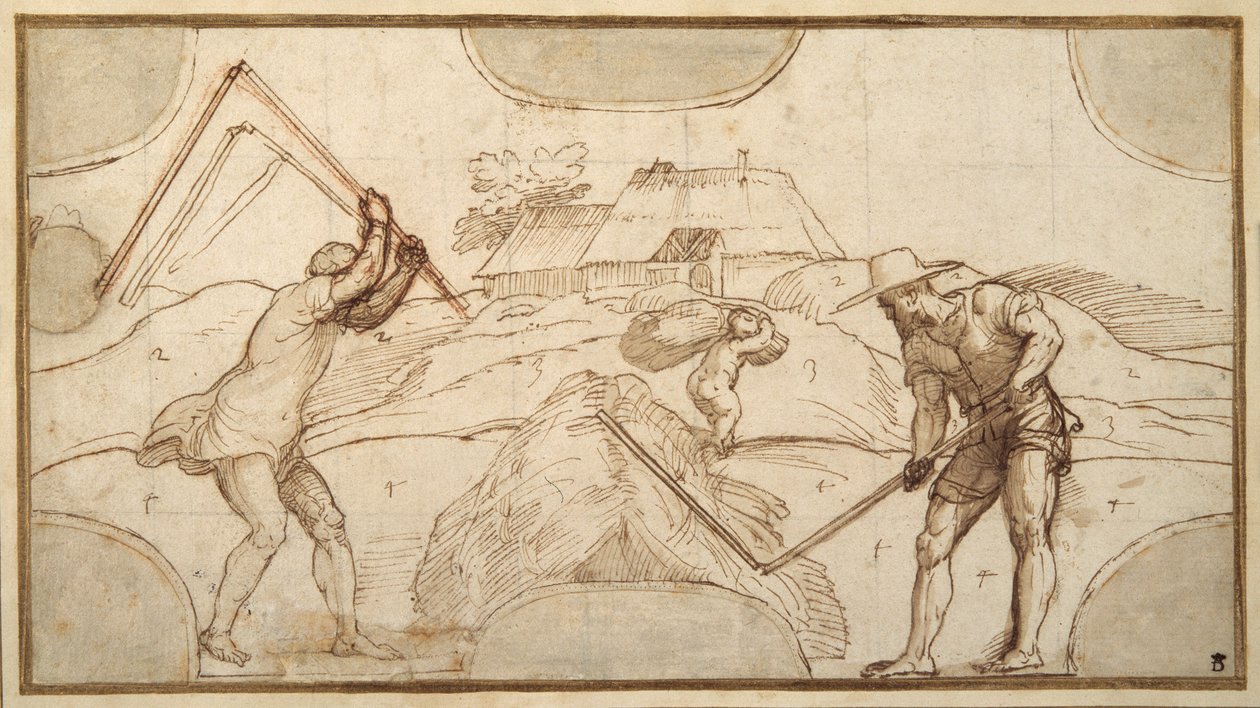 Dos campesinos trillando de Domenico Campagnola