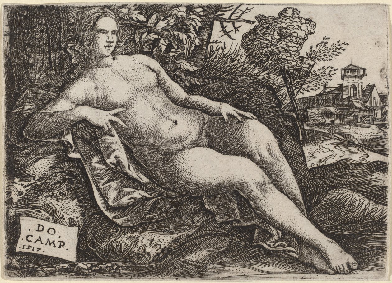 Venus reclinada en un paisaje de Domenico Campagnola