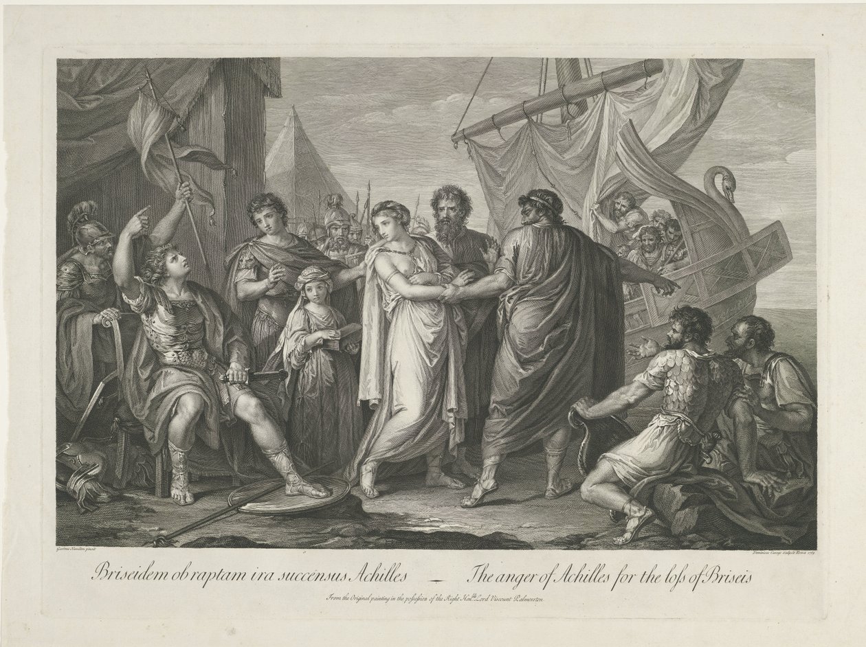Aquiles abuchea sobre het verlies van Briseïs La ira de Aquiles por la pérdida de Briseida (título sobre objeto) de Domenico Cunego
