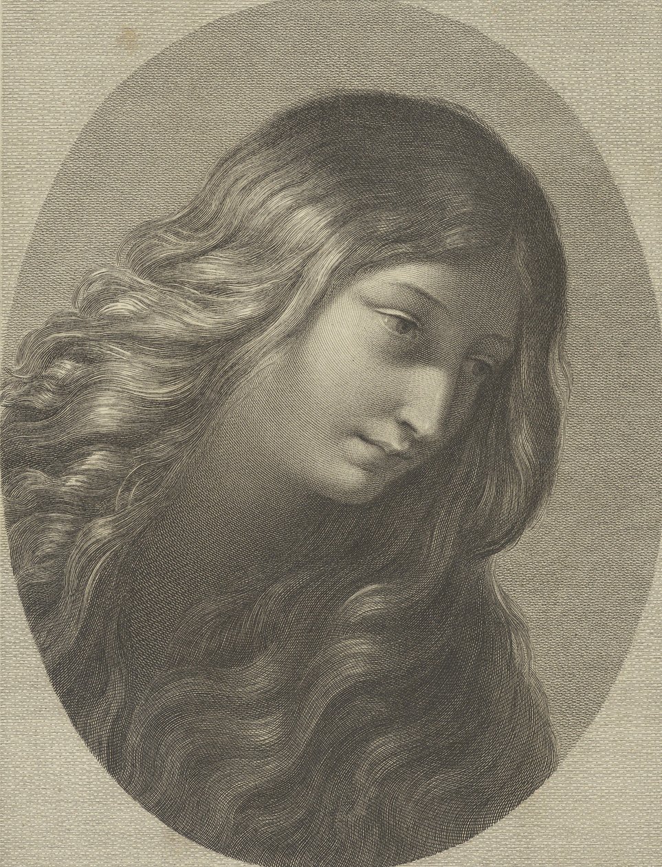 La cabeza de María Magdalena mirando hacia abajo a la derecha, en un marco ovalado, después de Ren, ca. 1745-1803 de Domenico Cunego