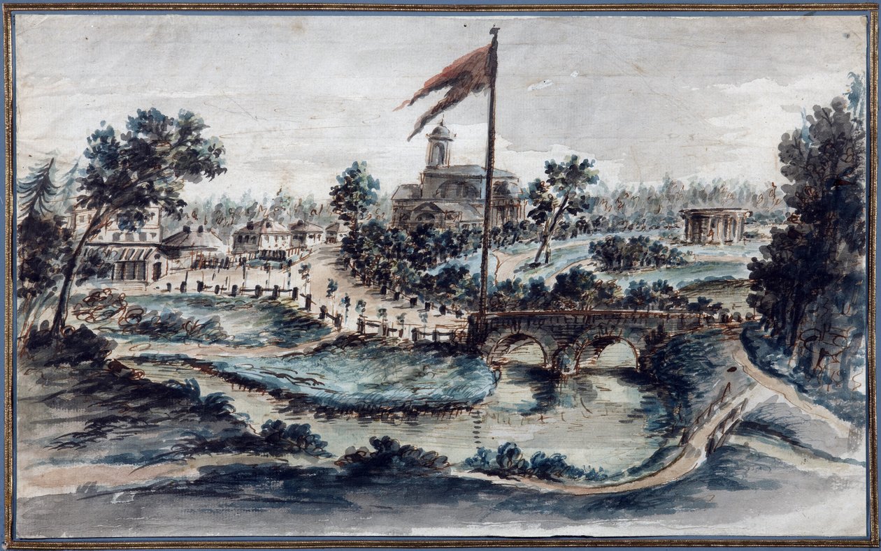 Vista del Parque Pavlovsk con el Hospital de Santa María Magdalena, c.1783 de Domenico Felice Lamoni