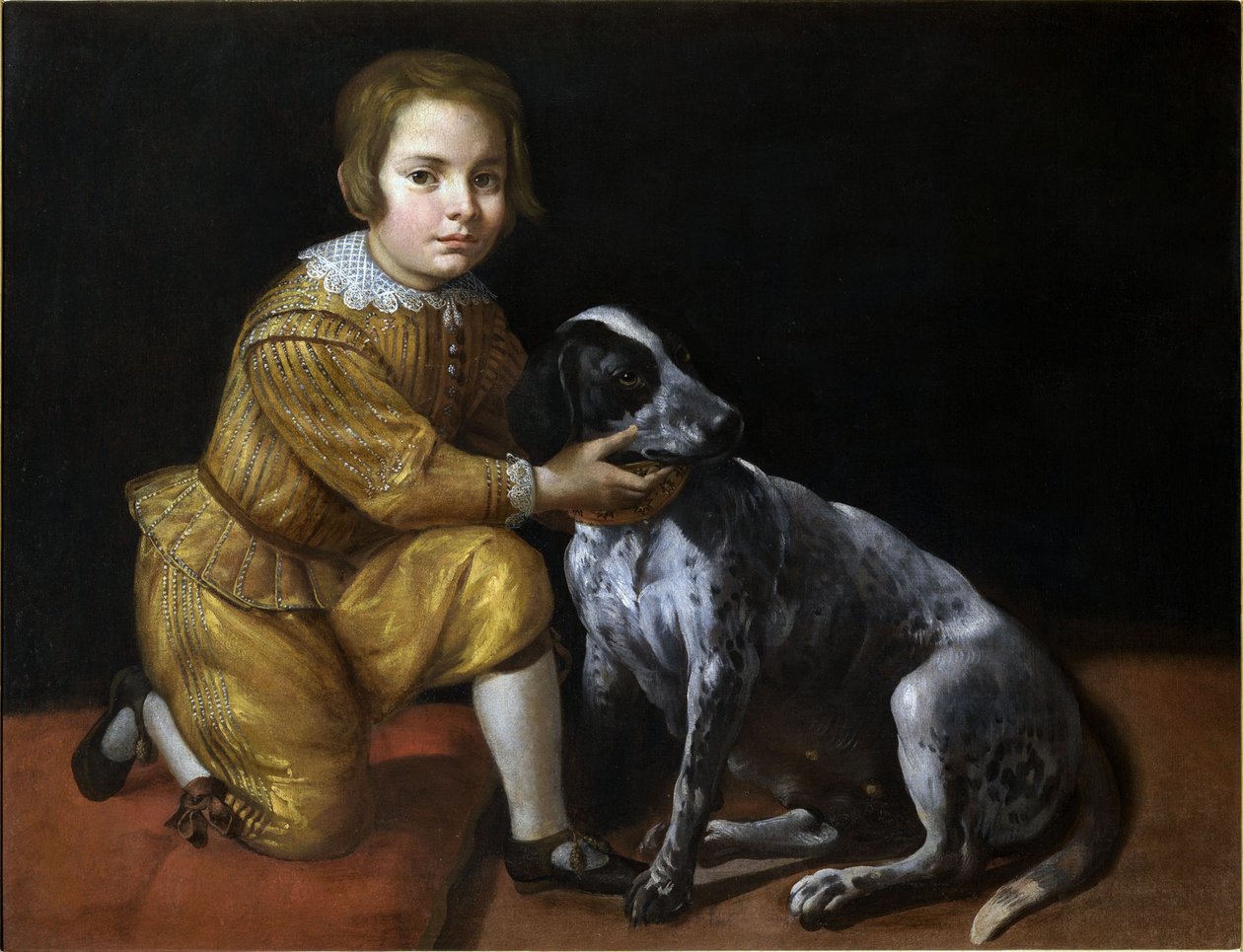 Retrato de un niño con un perro de Domenico Fiasella