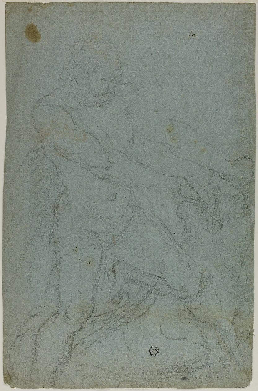 Sansón y el león (recto); Virgen María con el brazo derecho extendido (verso) de Domenico Fiasella